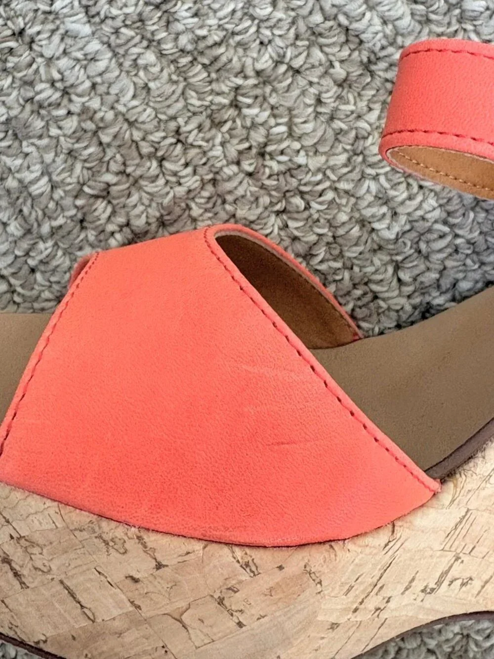 J. Crew Maryann Leather Cork Wedge Platform Sandals in Coral, 7M
